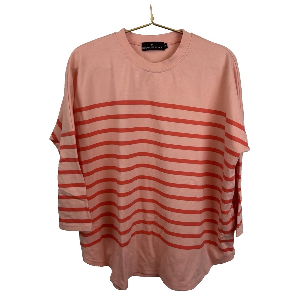 Pomander Place Tuckernuck Shirt Womens Peach Striped‎ Top Long Sleeve OS flaw
